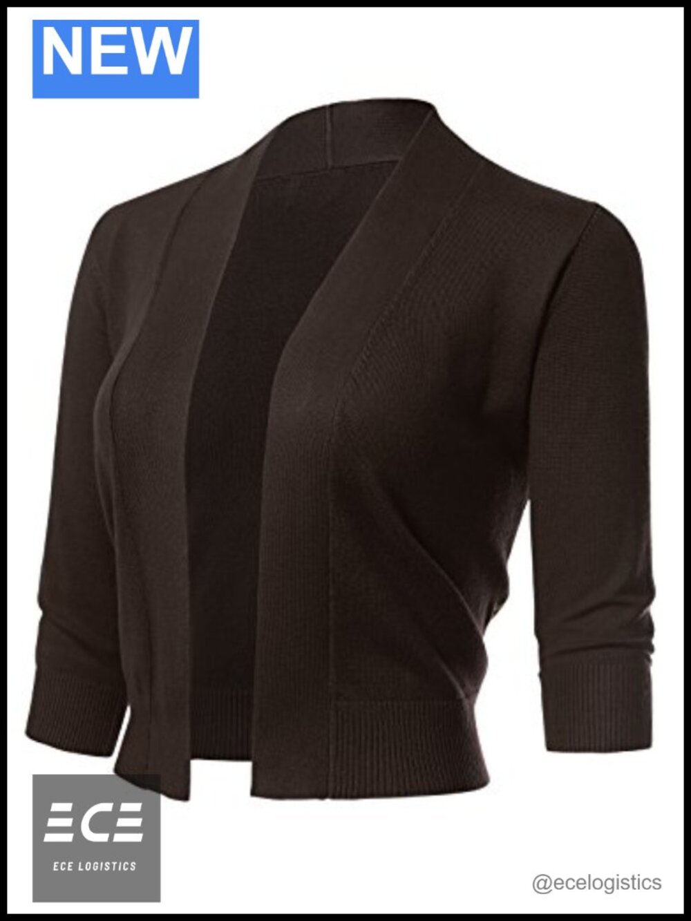 Cropped Shrug Cardigan 3/4 Sleeve Open Front Bolero Lightweight Knit